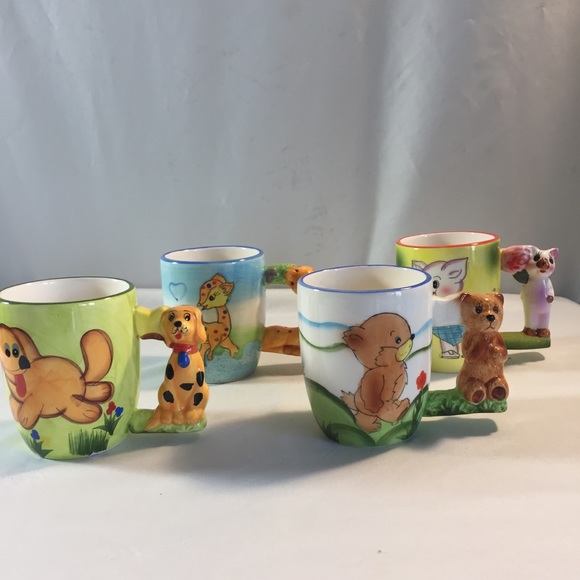 4 vintage ceramic animal mug set dog pig bear dear - Picture 2 of 12